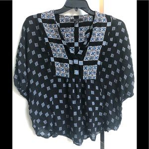 BCBG Max Azria black and blue printed top